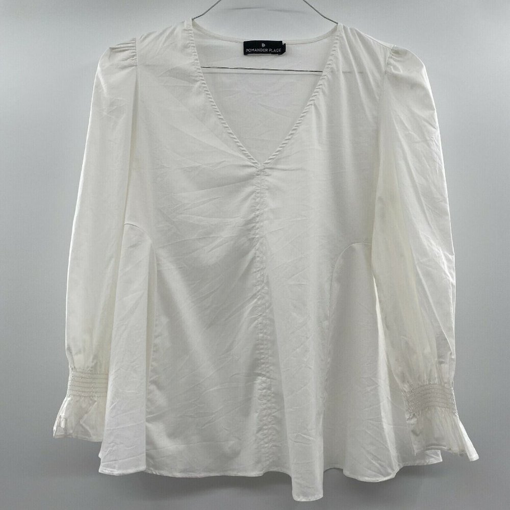 Pomander Place Tuckernuck White Poplin Easton Blouse Ruffle Sleeve Swing Top S